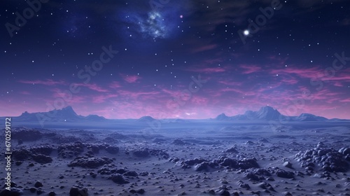 An otherworldly night sky over a Moonstone Mallow desert, filled with dazzling stars and celestial wonders.