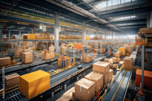 A bustling logistics center with automated conveyor belts and robotic systems, emphasizing the Concept of supply chain infrastructure. Generative Ai. © Sebastian