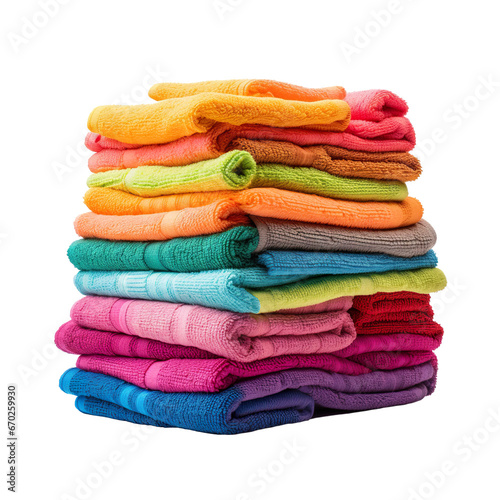 stack of colorful towels isolated on white or transparent background