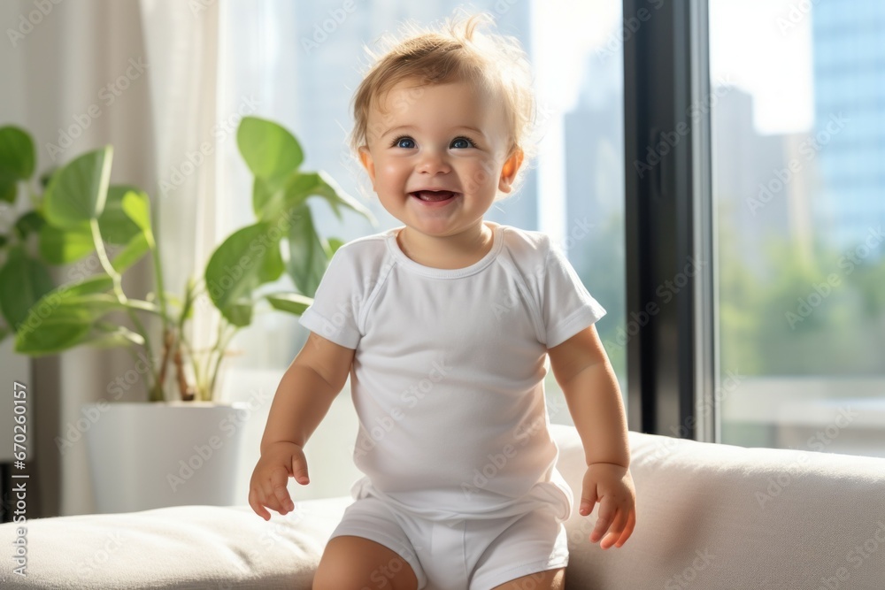 Happy smiling baby. Portrait with selective focus and copy space Happy smiling baby. Portrait with selective focus and copy space