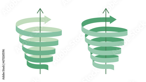 Set of arrow ribbons ascending in a spiral