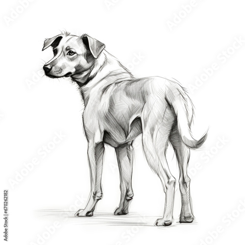 Dog in Black and White Graphic Isolated on White Background