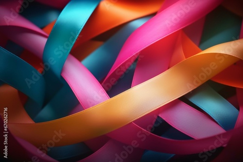 Ribbons on background, cancer awareness, cancer survivor day, autism awareness day. Generative AI photo