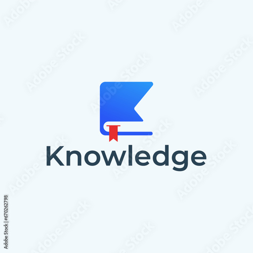 knowledge logo design. Vector illustration book and letter K shape. Modern logo design vector icon template