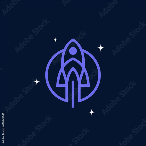 Rocket Logo. Simple Rocket Line Icon isolated on dark Background. Usable for Business and Technology Logos. Flat Vector Logo Design Template Element.