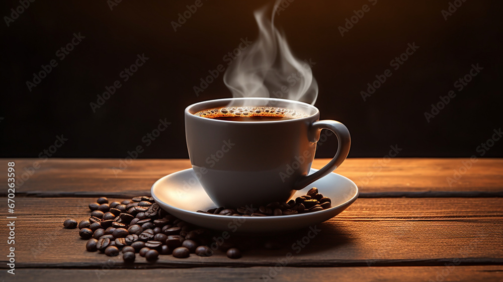 cup of hot coffee with beans