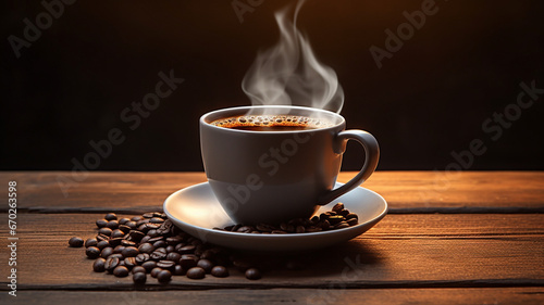 cup of hot coffee with beans