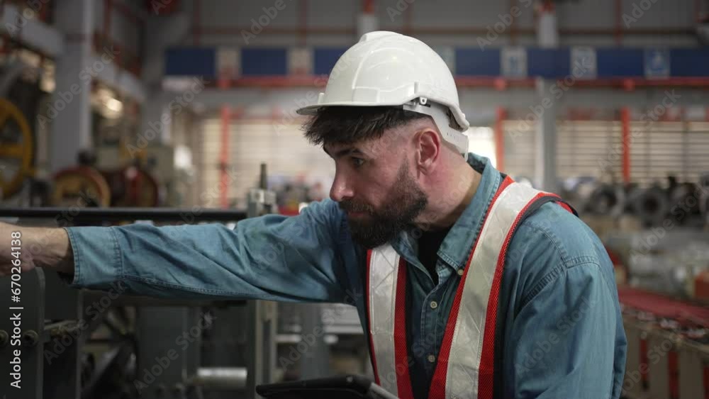 Blue collar worker work at metal sheet factory. Blue collar worker work at metal sheet factory.