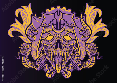 Aggressive wild demon beast head in colorful style vector illustration