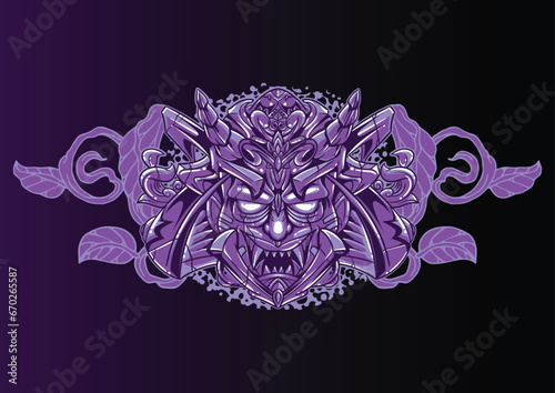 Aggressive wild demon beast head in colorful style vector illustration