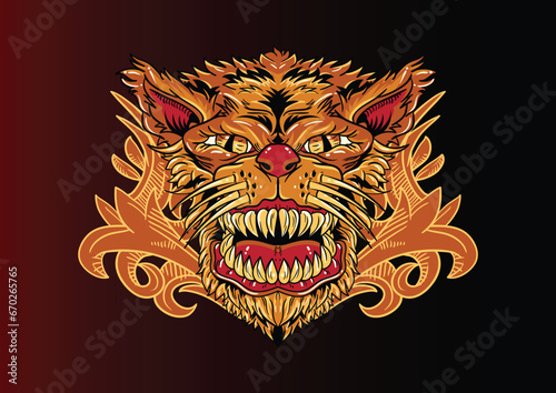 Aggressive wild demon beast head in colorful style vector illustration