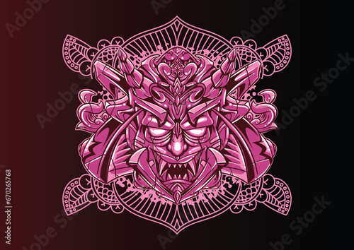 Aggressive wild demon beast head in colorful style vector illustration