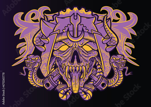 Aggressive wild demon beast head in colorful style vector illustration