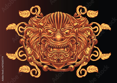 Aggressive wild demon beast head in colorful style vector illustration
