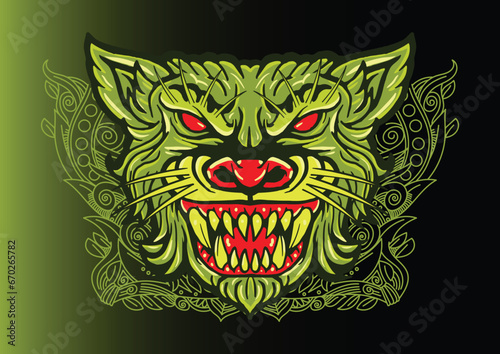 Aggressive wild demon beast head in colorful style vector illustration