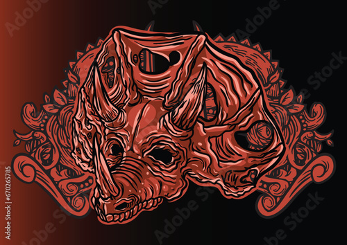 Aggressive wild demon beast head in colorful style vector illustration