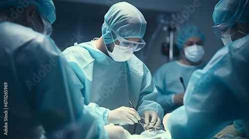 Surgeon in the operating room team working in unison to save a life. photo
