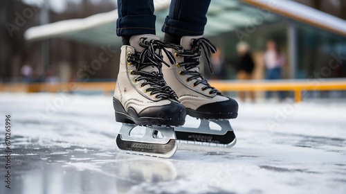 A close-up of ice skates gliding effortlessly
