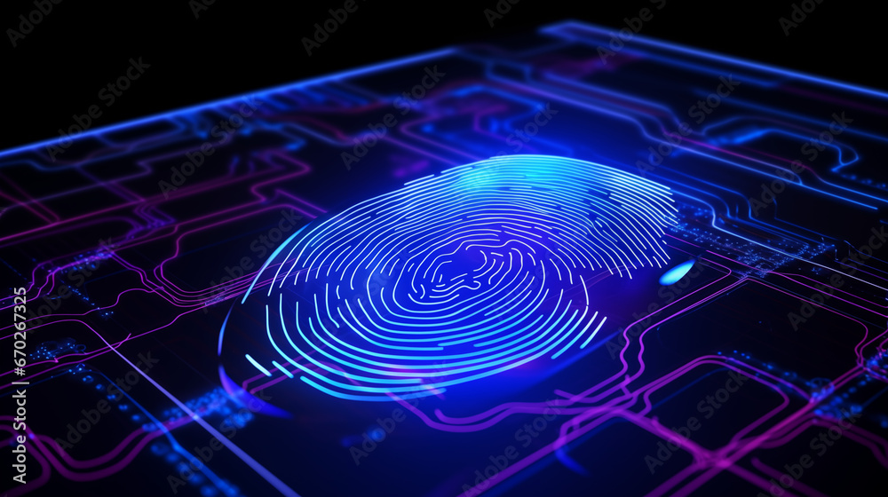 blue holographic circuit board with fingerprint blue holographic circuit board with fingerprint