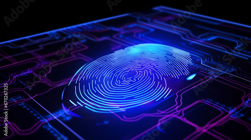 blue holographic circuit board with fingerprint