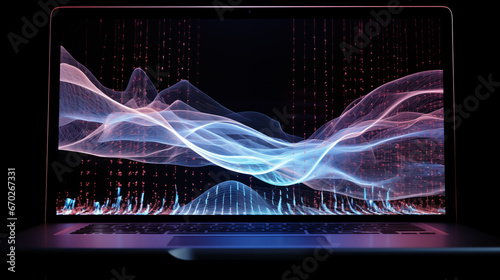 close-up of a mobile computer showing abstract data graphs