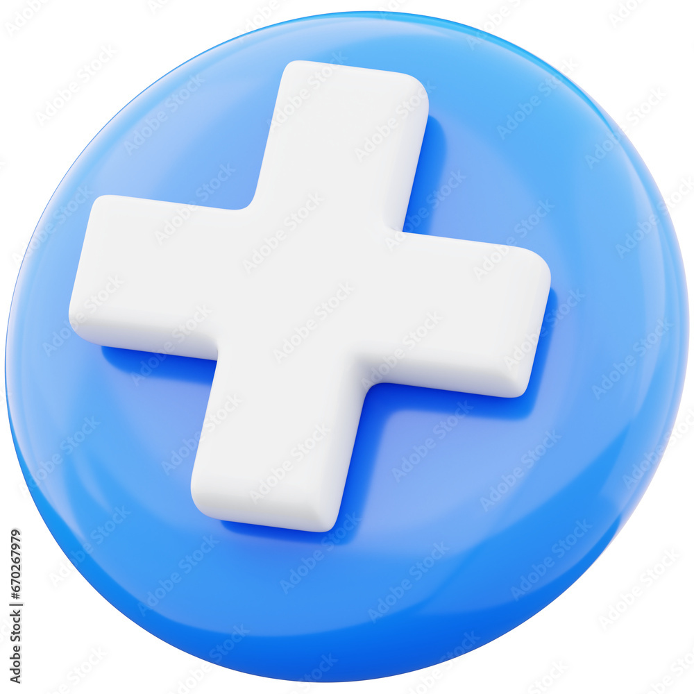 Plus sign cross symbol 3d illustration on transparent background