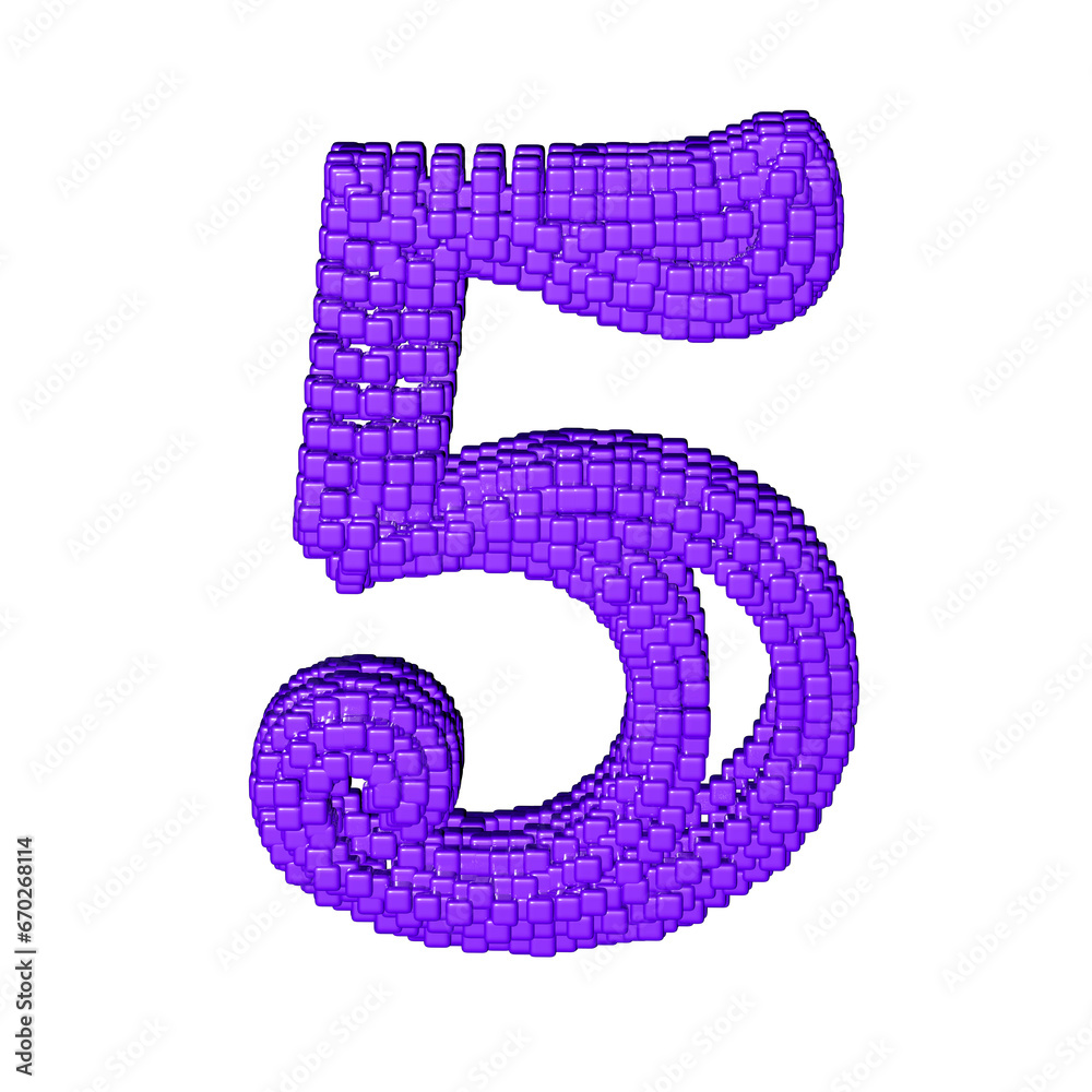 Symbol made of purple cubes. number 5 Symbol made of purple cubes. number 5