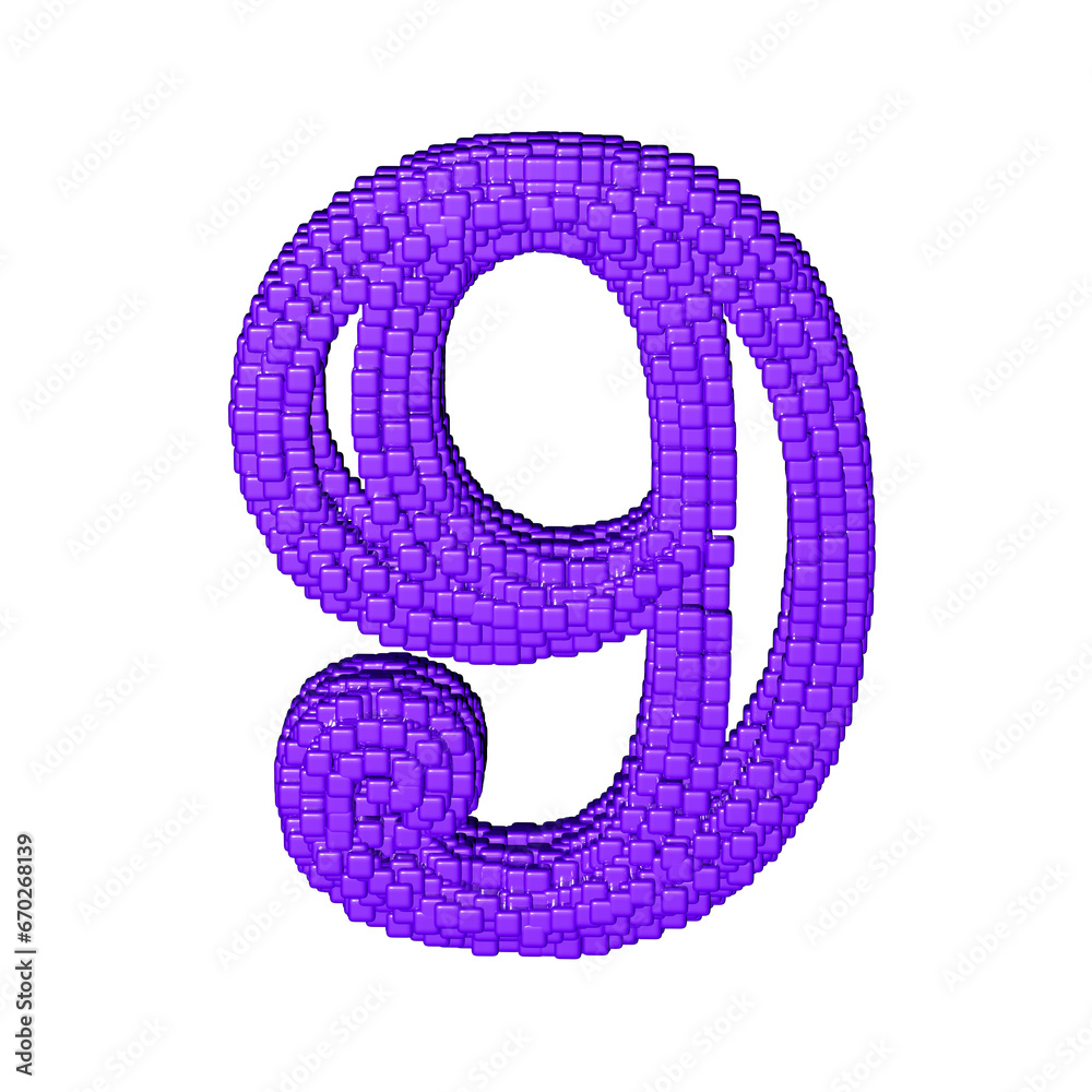 Symbol made of purple cubes. number 9 Symbol made of purple cubes. number 9