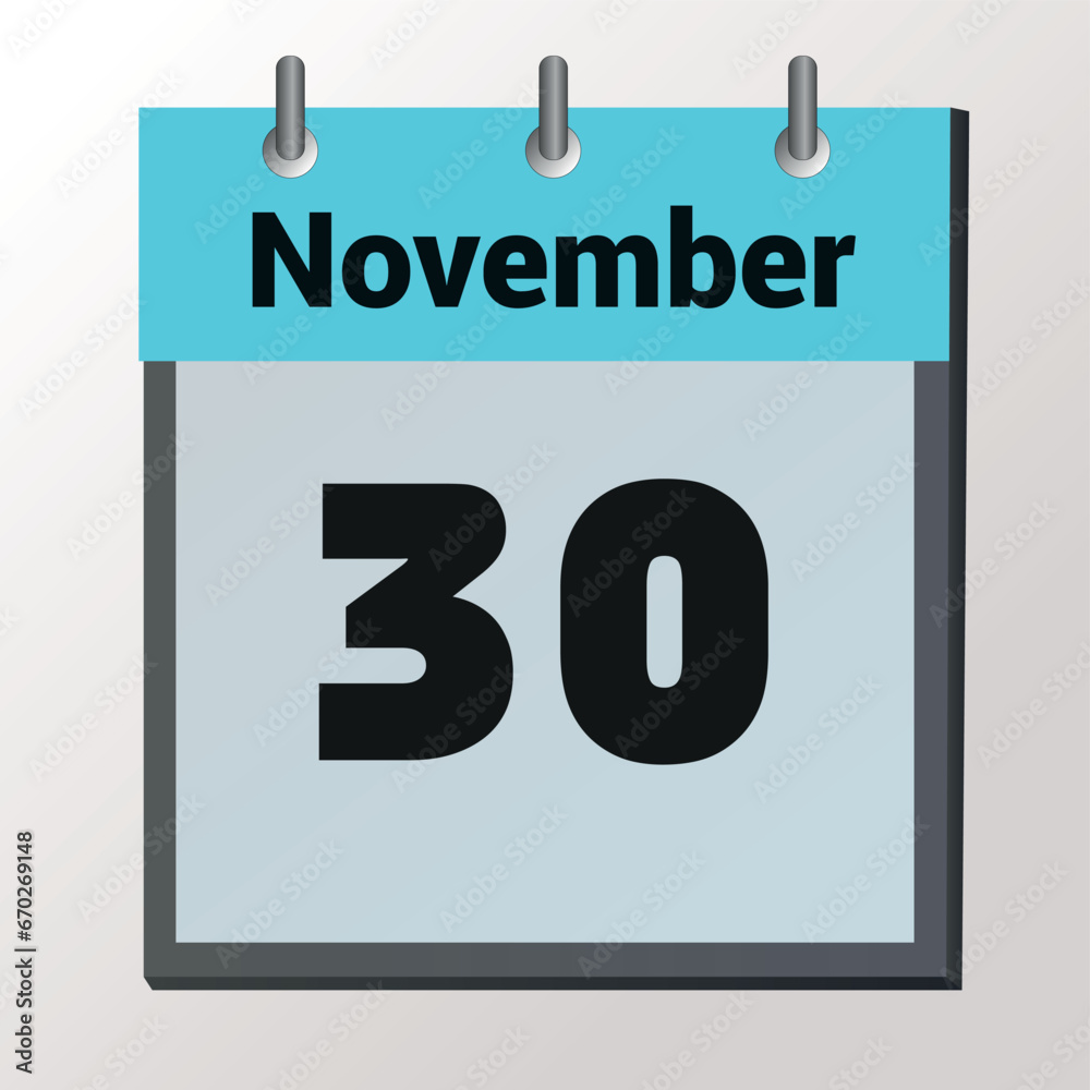 Fototapeta premium vector calendar page with date November 30, light colors