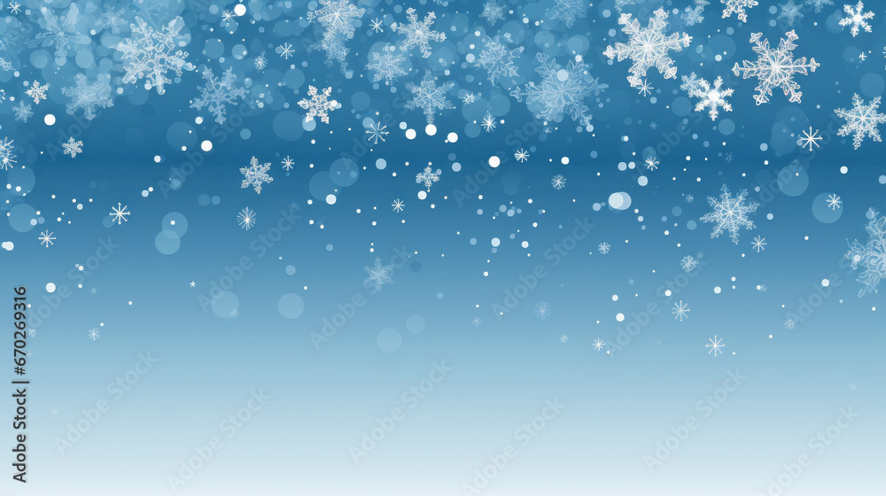 Winter background with snowflakes and bokeh. Illustration.