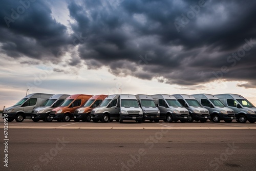 line of business vans parked in metallic hues. Generative AI