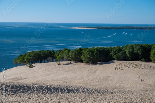 View from Dune of Pilat tallest sand dune in Europe located in La Teste-de-Buch in Arcachon Bay area  France southwest of Bordeaux along France s Atlantic coastline