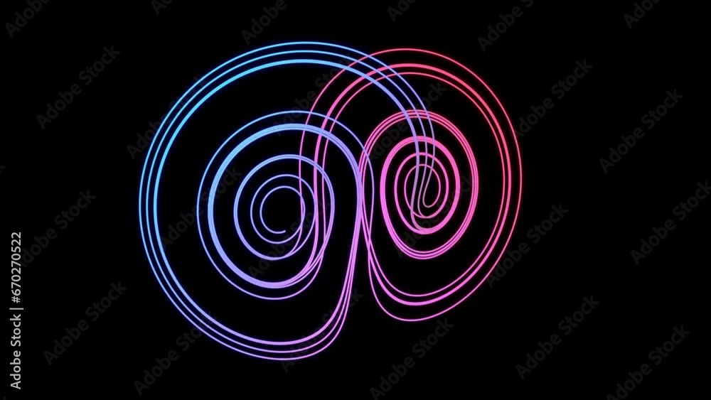 mathematical simulation of the chaos theory and butterfly effect 3d animation. Can be used to represent lorenz attractor nonlinear dynamics turbulence of initial condition or fractal geometry