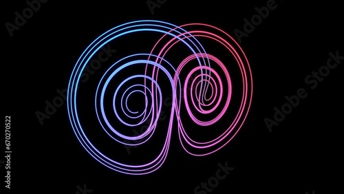 mathematical simulation of the chaos theory and butterfly effect 3d animation. Can be used to represent lorenz attractor nonlinear dynamics turbulence of initial condition or fractal geometry