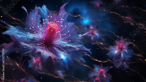Nebula Nigella as a work of art in the night sky, with vivid colors and a sense of otherworldly wonder.