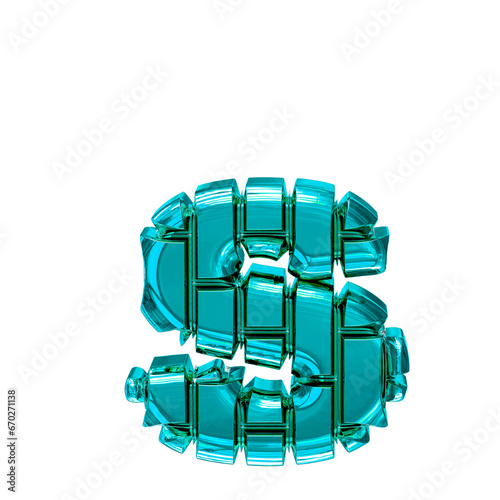 Symbol made of turquoise vertical bricks. letter s