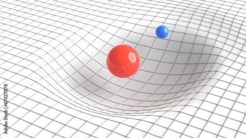 Fotografía spacetime curvature 3d representation, solar system gravity force loop animation