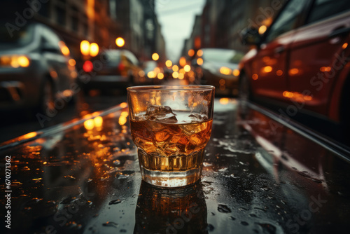 A driver's blurred vision due to alcohol consumption, underscoring the dangers of drunk driving. Concept of impaired driving. Generative Ai. photo
