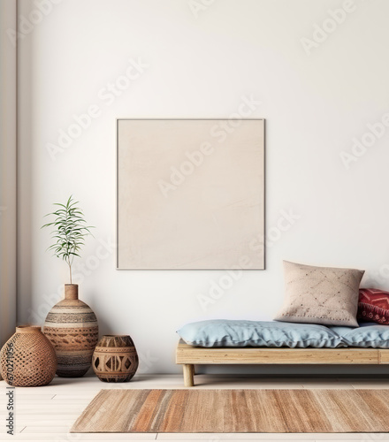 living room with a sofa and an empty frame
