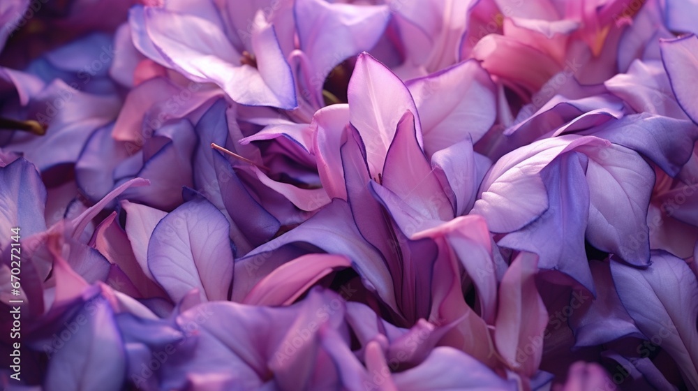 Opalescent oleander petals gently falling to the ground, creating a magical carpet of colors.