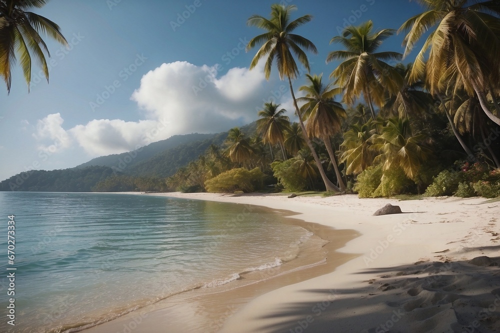 beach with palm trees and sea. Generative AI beach with palm trees and sea. Generative AI