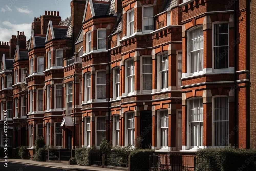 A classic residential building in London with rows of attached houses. Generative AI