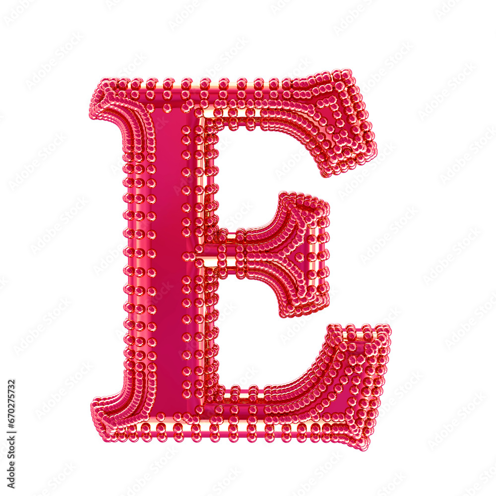 Small spheres on the pink symbol. letter e Small spheres on the pink symbol. letter e