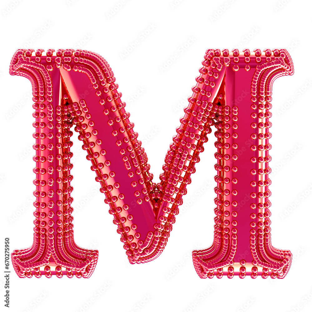 Small spheres on the pink symbol. letter m Small spheres on the pink symbol. letter m