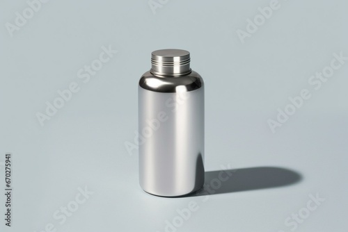 a silver beverage container on a plain background. Generative AI