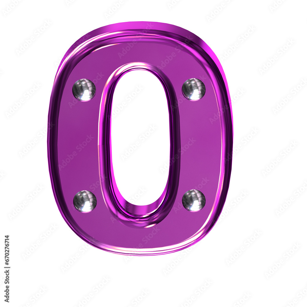 Purple symbol with metal rivets. number 0 Purple symbol with metal rivets. number 0