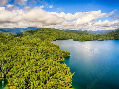 Aerial of South Carolina Lake Jocassee Gorges Upstate Mountains photo