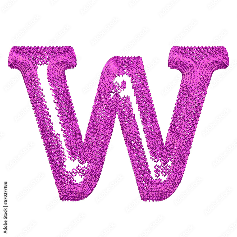 Symbol made of purple dollar signs. letter w Symbol made of purple dollar signs. letter w