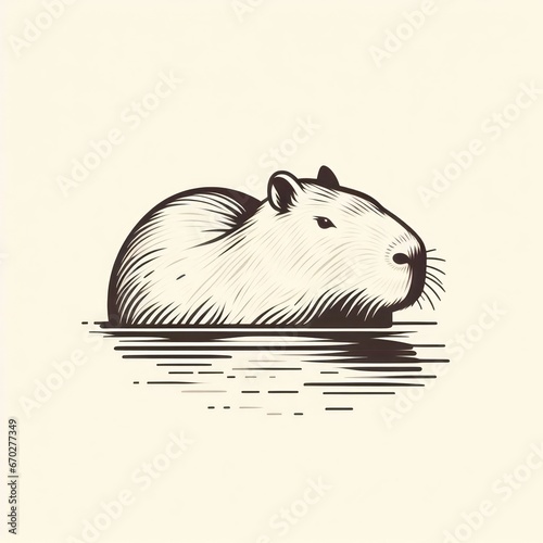 Images of capybaras, minimalist logos and illustrations of capybaras for stikers, advertisements, printed polo shirts, posing capybaras photo