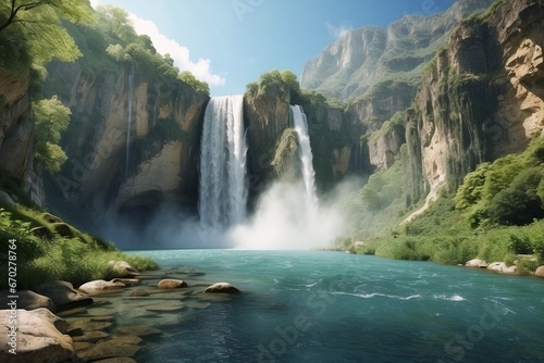 waterfall in the mountains. Generative AI